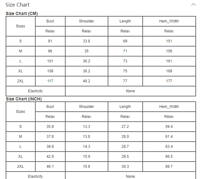 SIZE CHART SIZE CHART